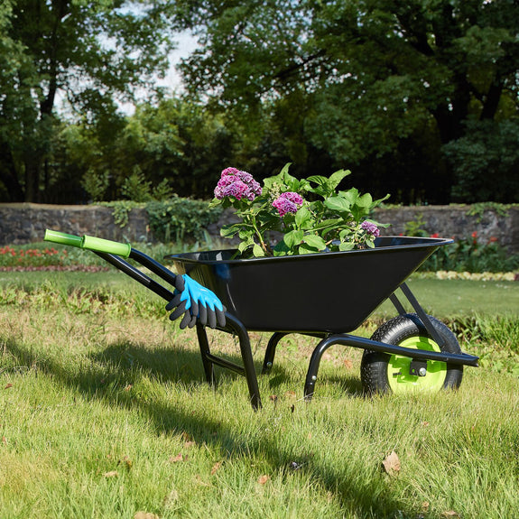 Kruiwagen 100 Liter - Luchtbanden - Zwart - Max. 210 KG - Incl. Handschoenen - Afbeelding 2
