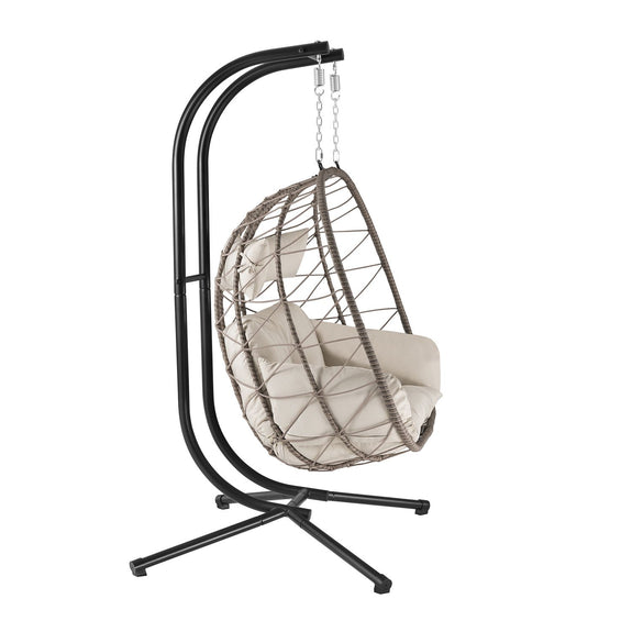 Polyrotan Dubbele Hangstoel Aria - Beige - Incl. Onderstel & Kussens - Afbeelding 4