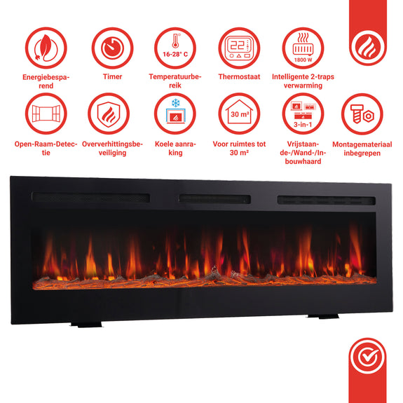 Elektrische haard MARLON - Elektrische 3-in-1 haard met verwarming, 3D-vlameffect, 12 vlamkleuren, afstandsbediening - 60 inch - Afbeelding 9