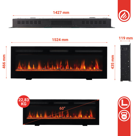Elektrische haard MARLON - Elektrische 3-in-1 haard met verwarming, 3D-vlameffect, 12 vlamkleuren, afstandsbediening - 60 inch - Afbeelding 11