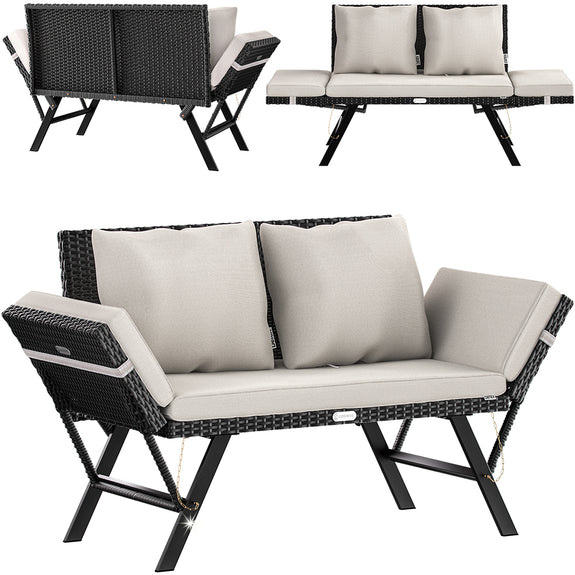 2-in-1 polyrotan tuinbank 176 cm - zwart/crème - Afbeelding 5