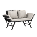 2-in-1 polyrotan tuinbank 176 cm - zwart/crème