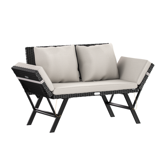 2-in-1 polyrotan tuinbank 176 cm - zwart/crème - Afbeelding 1