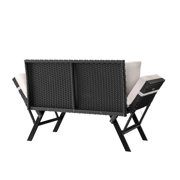 2-in-1 polyrotan tuinbank 176 cm - zwart/crème - Afbeelding 7