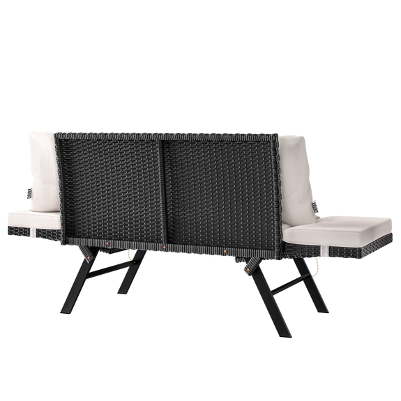 2-in-1 polyrotan tuinbank 176 cm - zwart/crème - Afbeelding 8