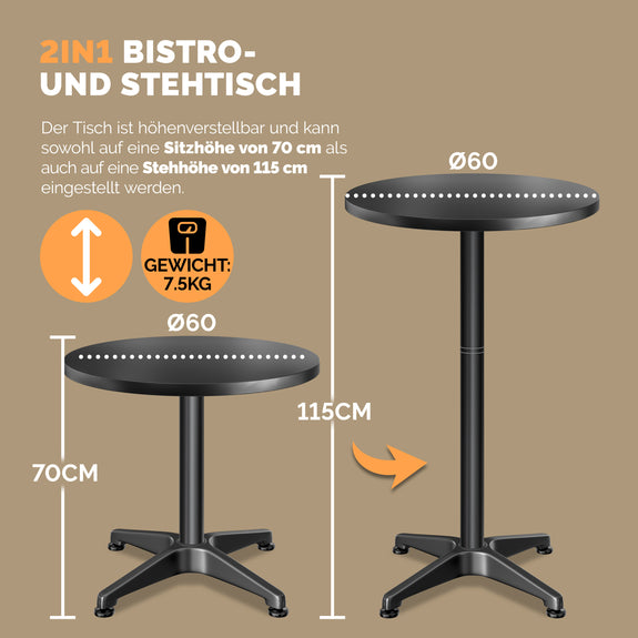 In hoogte verstelbare statafels Ø 60 cm - set van 2 - zwart - Afbeelding 4