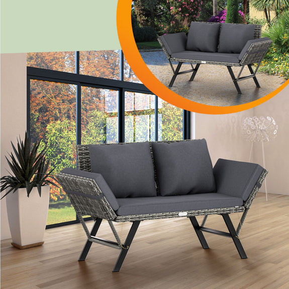 2-in-1 polyrotan tuinbank 176 cm - grijs - Afbeelding 4
