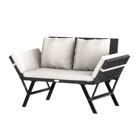 2-in-1 polyrotan tuinbank 176 cm - zwart/crème - Afbeelding 9
