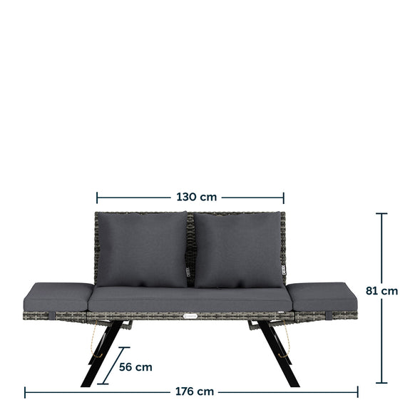 2-in-1 polyrotan tuinbank 176 cm - grijs - Afbeelding 5