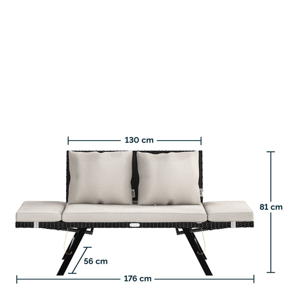 2-in-1 polyrotan tuinbank 176 cm - zwart/crème - Afbeelding 6