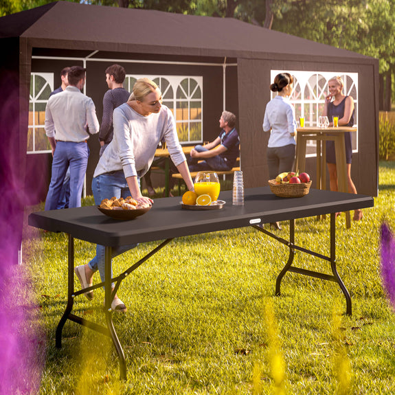 Klaptafel / Campingtafel - Kunststof - 183x75x73cm - Inklapbaar - Antraciet - Afbeelding 9