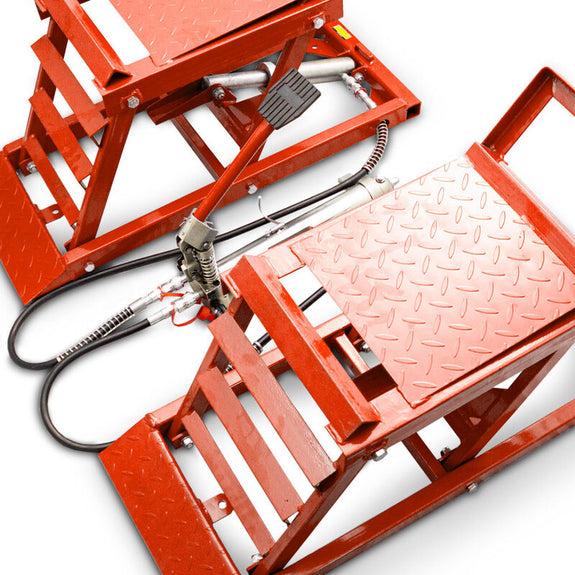 Oprijplaten - In hoogte verstelbaar - Hydraulisch - Rood - Set van 2 - Afbeelding 3