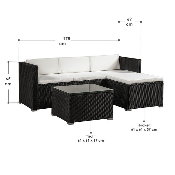 Loungeset Punta Cana M - Polyrotan - Zwart - Beige - Afbeelding 3