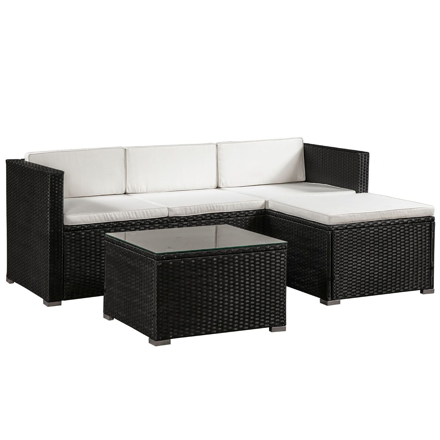 Loungeset Punta Cana M - Polyrotan - Zwart - Beige