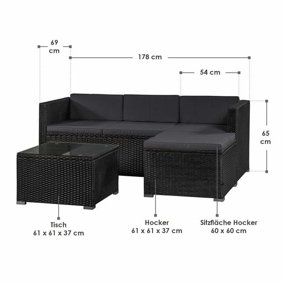 Loungeset Punta Cana M - Polyrotan - Zwart - Afbeelding 6