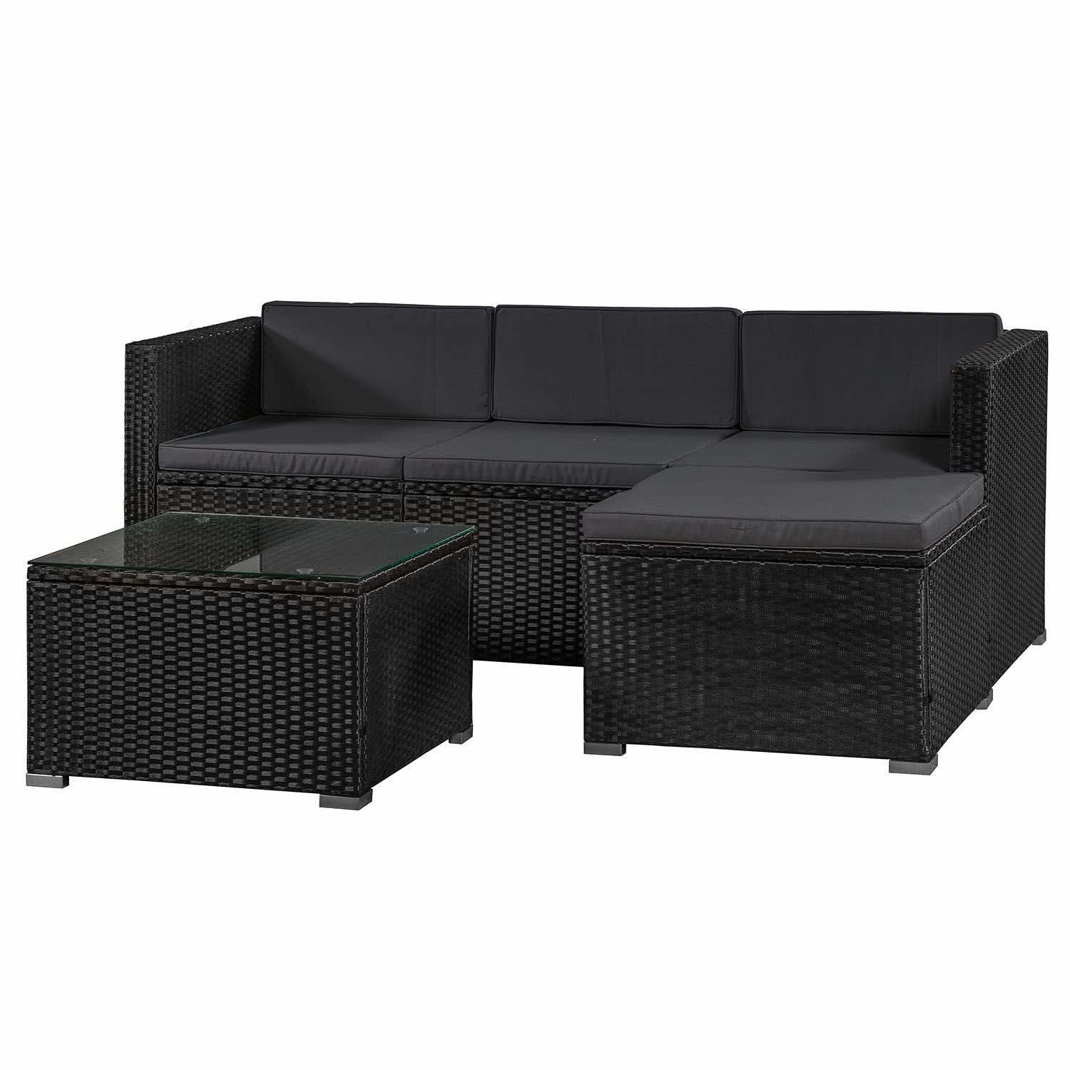 Loungeset Punta Cana M - Polyrotan - Zwart