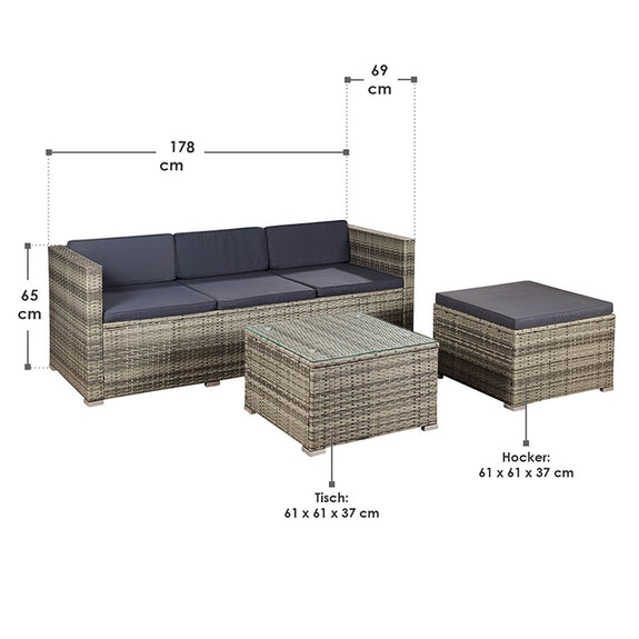 Loungeset Punta Cana M - Polyrotan - Grijs gemeleerd - Afbeelding 10