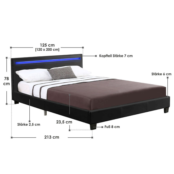 Gestoffeerd bed Verona - 120 x 200 cm - Zwart - LED verlichting - Afbeelding 7