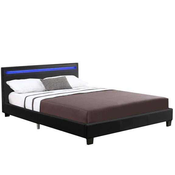 Gestoffeerd bed Verona - 120 x 200 cm - Zwart - LED verlichting - Afbeelding 1