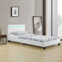 Gestoffeerd Bed Verona - 90 x 200 cm - Wit - LED verlichting