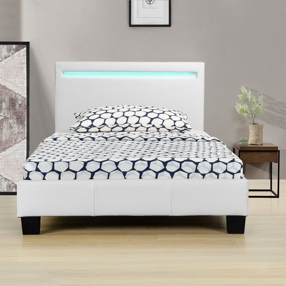 Gestoffeerd Bed Verona - 90 x 200 cm - Wit - LED verlichting - Afbeelding 6