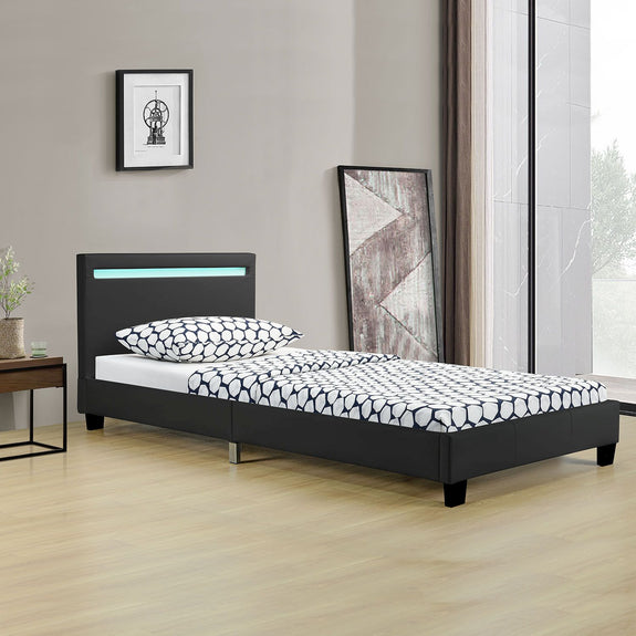 Gestoffeerd Bed Verona - 90 x 200 cm - Zwart - LED verlichting - Afbeelding 2