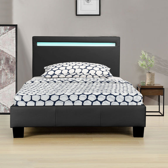Gestoffeerd Bed Verona - 90 x 200 cm - Zwart - LED verlichting - Afbeelding 5
