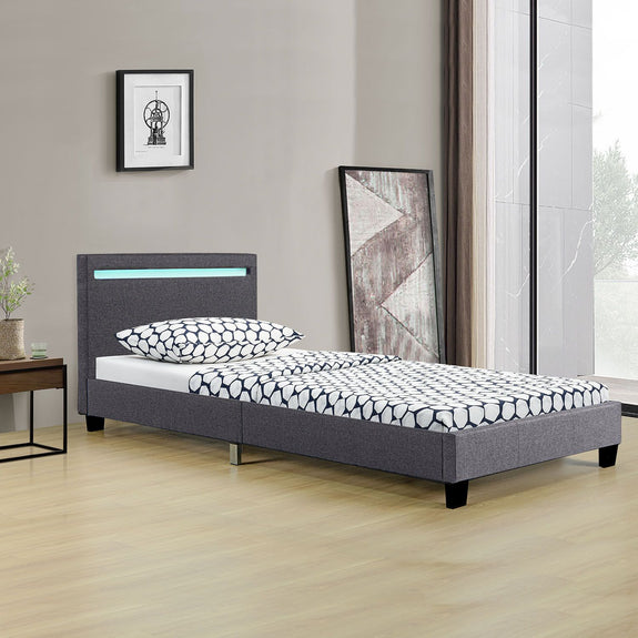 Gestoffeerd Bed Verona - 90 x 200 cm - Grijs - LED Verlichting - Afbeelding 2