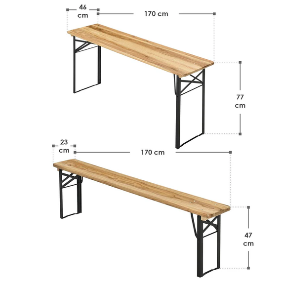 Biertafel / bierbank biertafelset - 3-delig - 170cm picknicktafel - Afbeelding 10