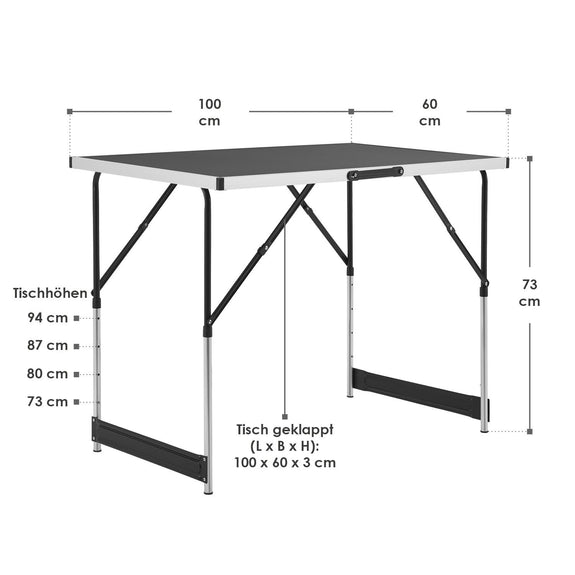 3 stuks Aluminium Vouwtafel / Klaptafel / Campingtafel - Multifunctioneel - Zwart - Afbeelding 6