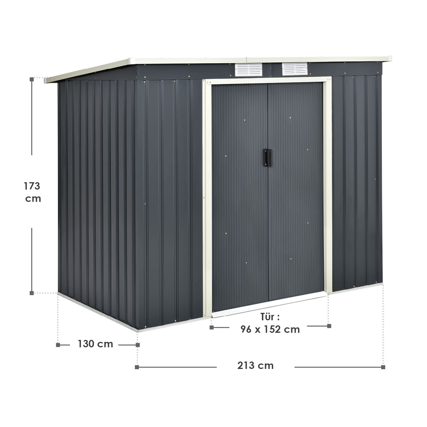 Metalen tuinhuis M - 213 × 130 × 173 cm - Grijs