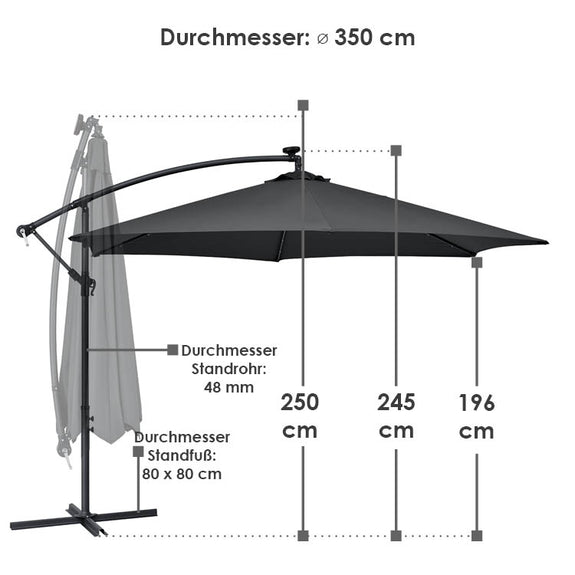 Parasol Brazil - 3,5 m - Incl. LED - Donkergrijs - Afbeelding 14