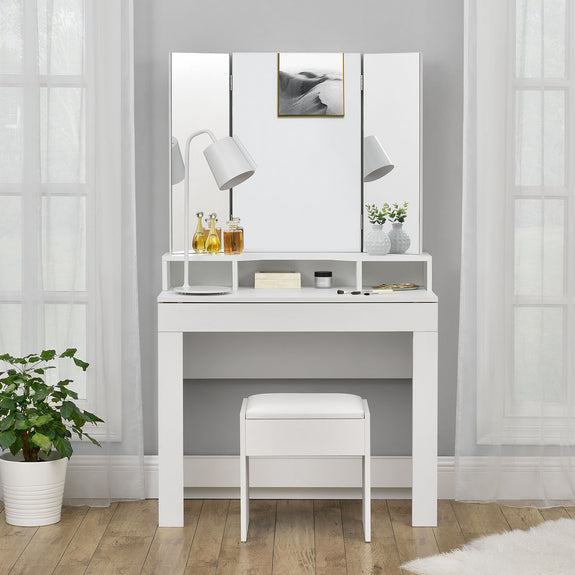 Houten Kaptafelkruk / Kruk Melly - Wit - 40 x 30 x 43 cm - Afbeelding 2