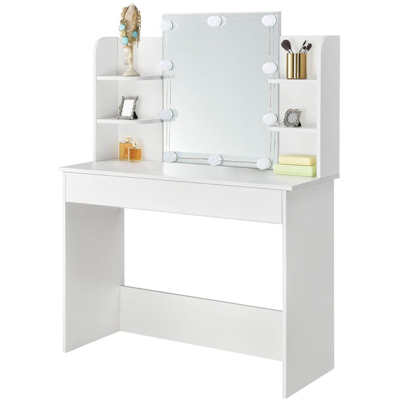 Schminktafel / kaptafel Bella - Wit - Incl. Spiegel & LED Verlichting - Afbeelding 3