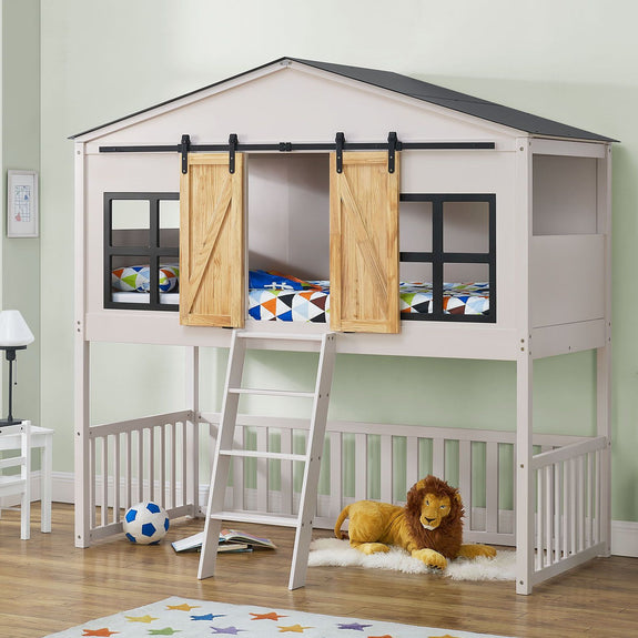 Kinderbed boerderij - 90 x 200 cm - Wit - Afbeelding 3