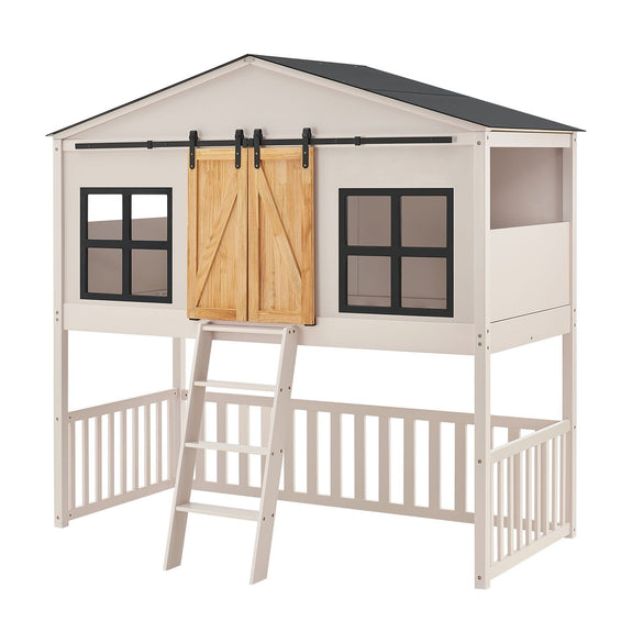 Kinderbed boerderij - 90 x 200 cm - Wit - Afbeelding 1