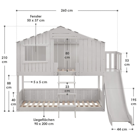 Kinderboomhutbed - 90x200cm - Wit - Afbeelding 10