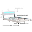 Gestoffeerd bed Paris - 160 x 200 cm - Wit - LED Verlichting