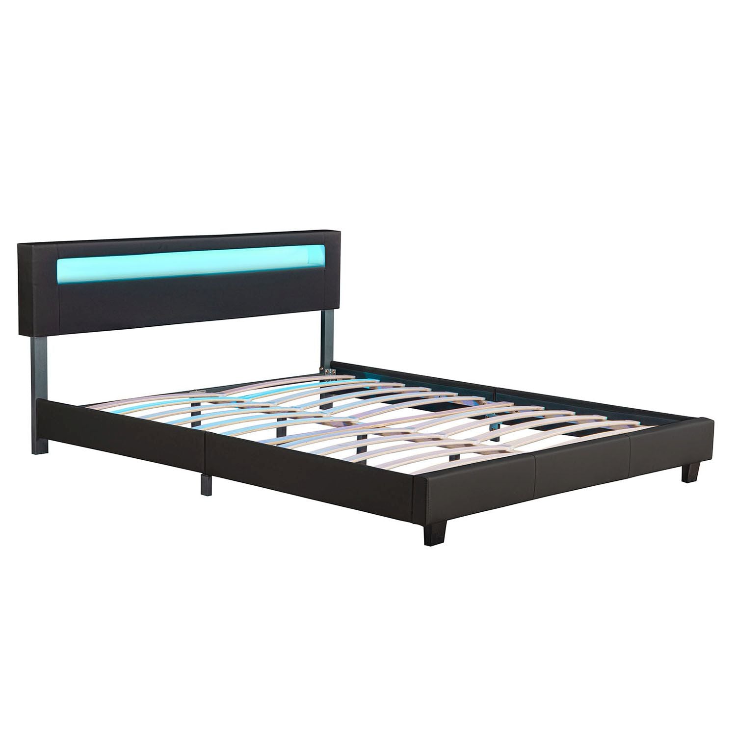 Gestoffeerd bed Paris - 180 x 200 cm - Zwart - LED Verlichting