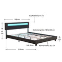 Gestoffeerd bed Paris - 180 x 200 cm - Zwart - LED Verlichting