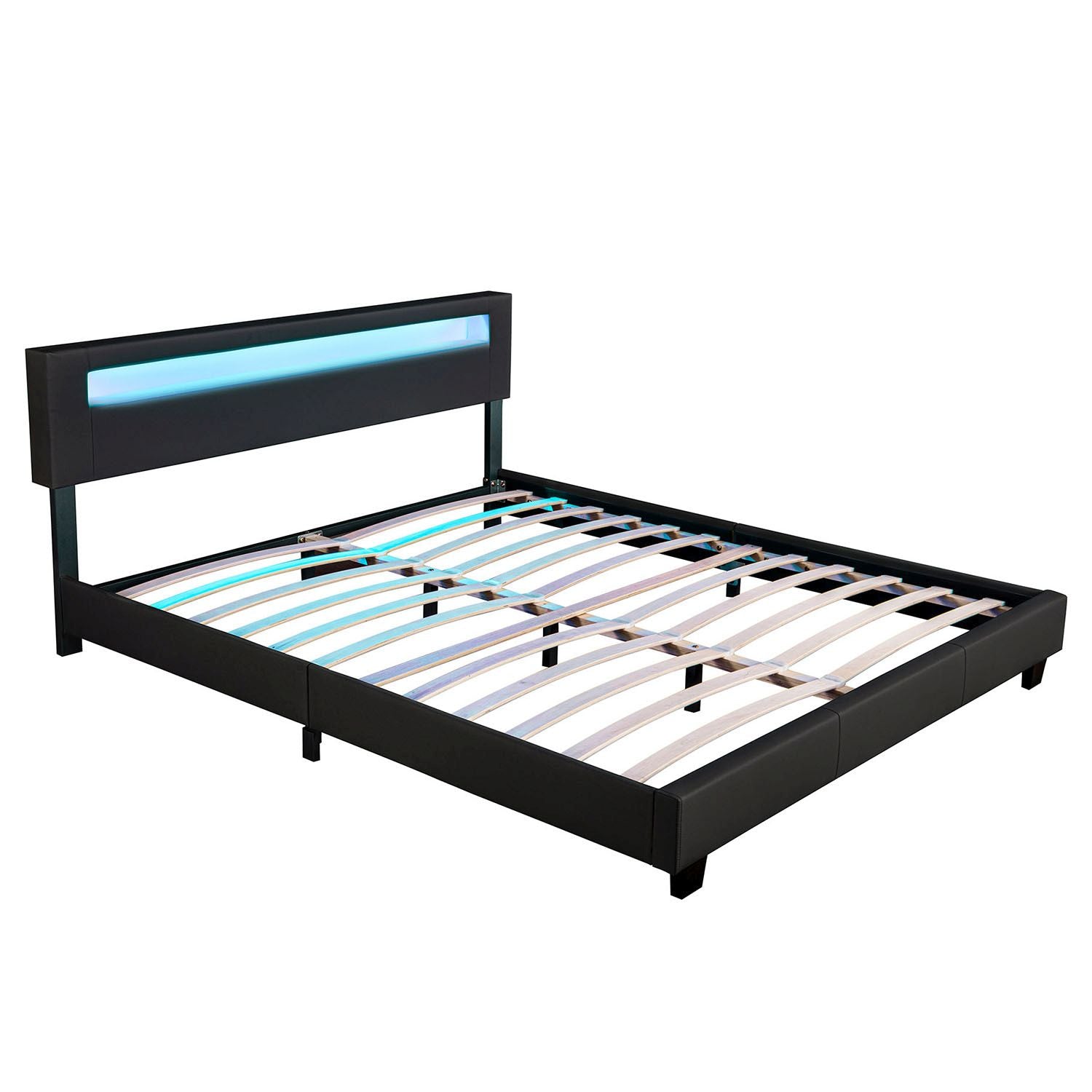 Gestoffeerd bed Paris - 180 x 200 cm - Zwart - LED Verlichting