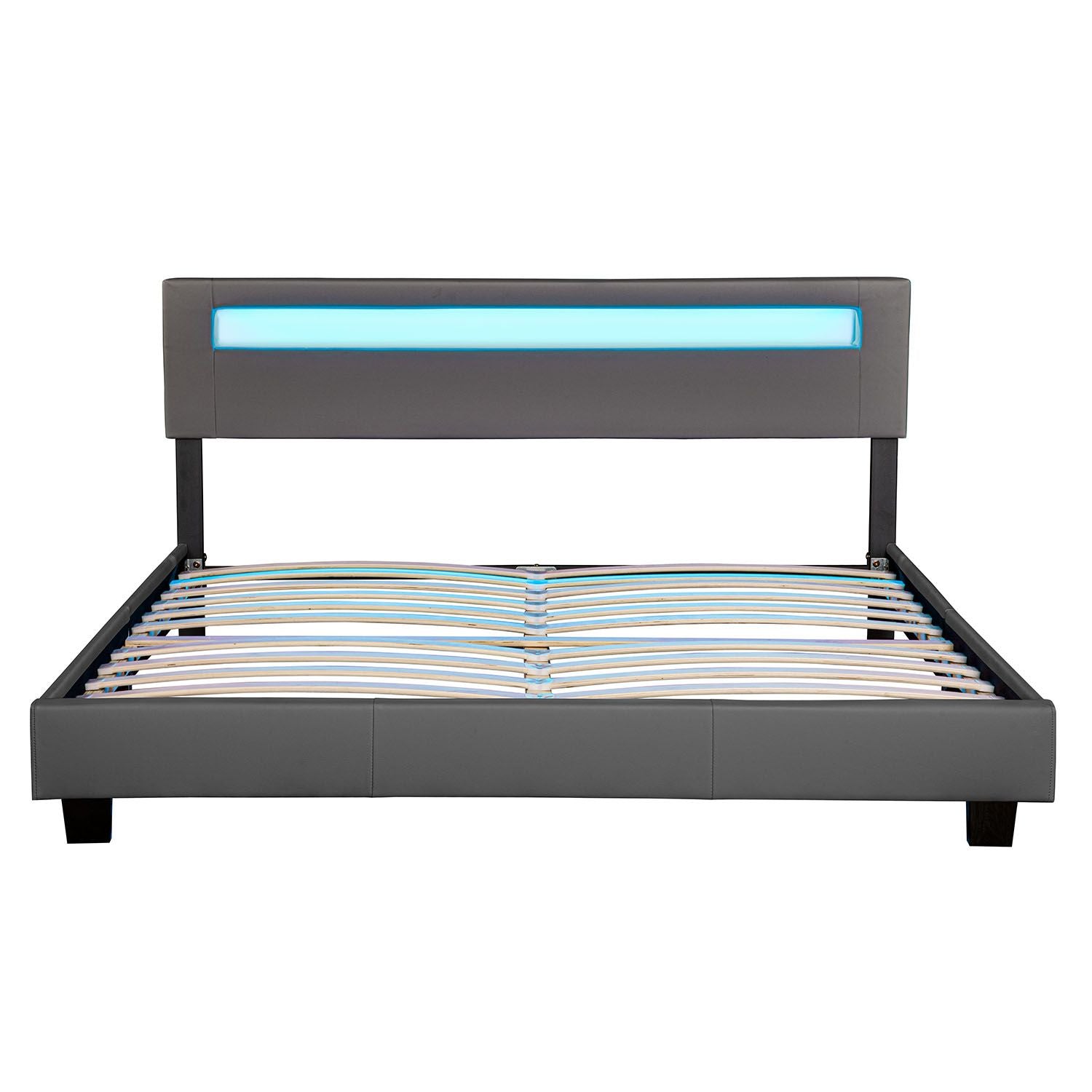 Gestoffeerd bed Paris - 160 x 200 cm - Donkergrijs - LED verlichting