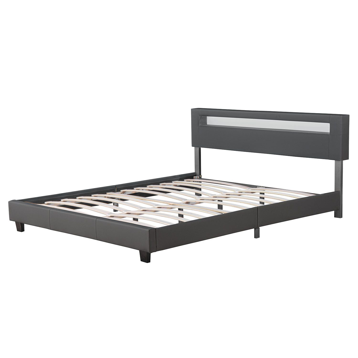 Gestoffeerd bed Paris - 160 x 200 cm - Donkergrijs - LED verlichting