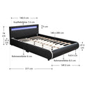 Gestoffeerd bed Sevilla - 140 x 200 cm - Zwart - LED verlichting