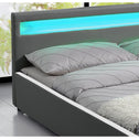 Gestoffeerd bed Sevilla - 140 x 200 cm - Donkergrijs - LED Verlichting