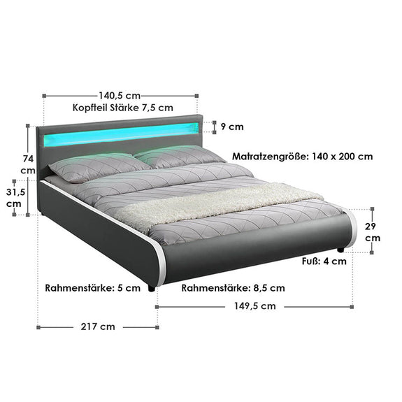 Gestoffeerd bed Sevilla - 140 x 200 cm - Donkergrijs - LED Verlichting - Afbeelding 6