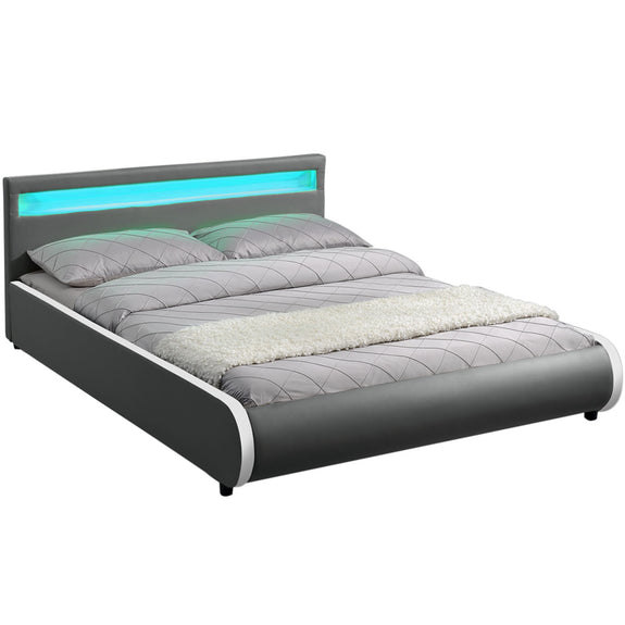 Gestoffeerd bed Sevilla - 140 x 200 cm - Donkergrijs - LED Verlichting - Afbeelding 1