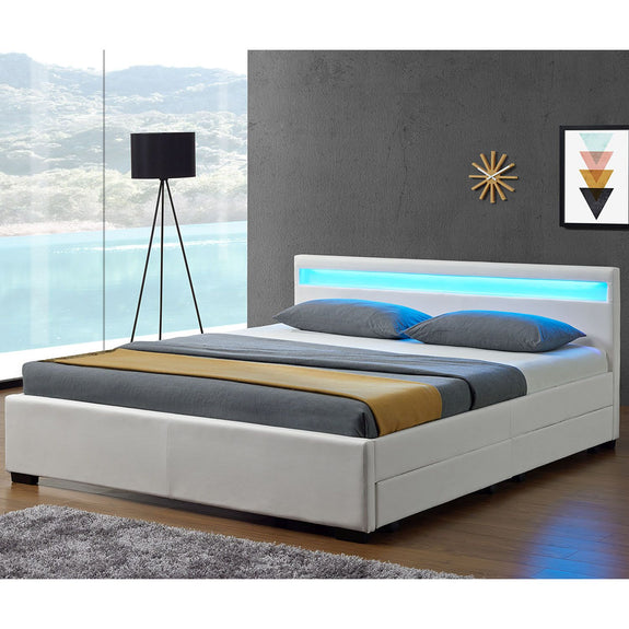 Gestoffeerd bed Lyon - 140 x 200 cm - Wit - LED Verlichting & Bedlades - Afbeelding 2