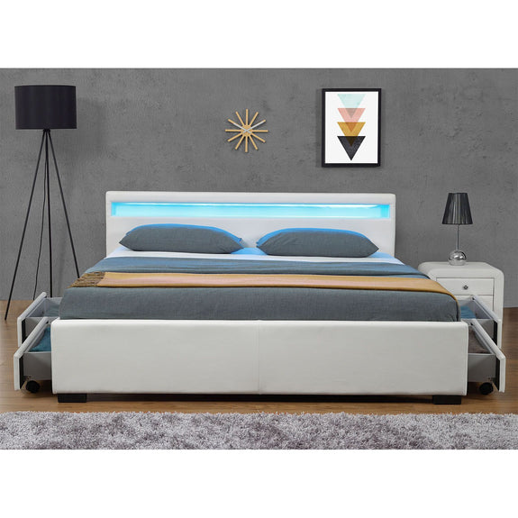 Gestoffeerd bed Lyon - 140 x 200 cm - Wit - LED Verlichting & Bedlades - Afbeelding 3