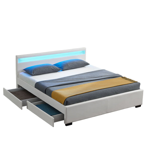 Gestoffeerd bed Lyon - 140 x 200 cm - Wit - LED Verlichting & Bedlades - Afbeelding 4